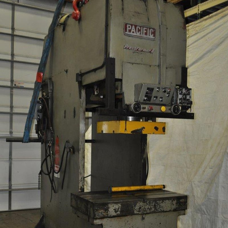 300 Ton, Pacific #300PF-II, hydraulic gap frame press, 20" stroke, 37" daylight, 16" throat, 1976 (2