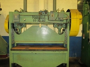 80 Ton, Rousselle #8SS-30-80, straight side double crank Press, 3" stroke, 12" shut height, 78-1/4" x 30"