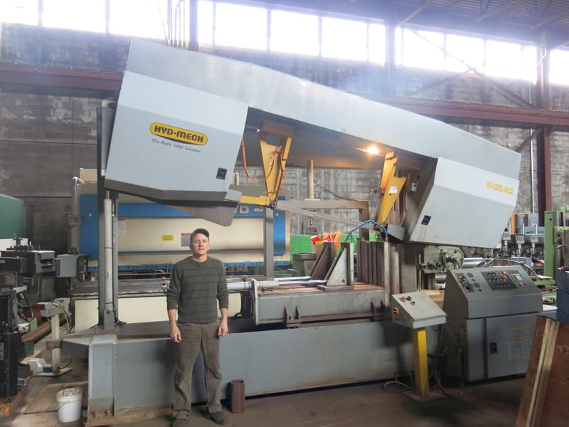 26" x 42" Hyd-Mech #H-26/42, 2-post horizontal band saw, 29" rounds