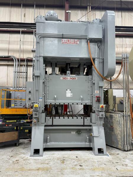 300 Ton, Bliss #SC2-300-60-48, straight side double crank press, 10" stroke, 27" Shut Height, 60" x40", 50