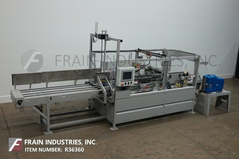 Pearson #CE35G-LTR, automatic, inline, case erector and hot melt glue bottom sealer rated from 10-35