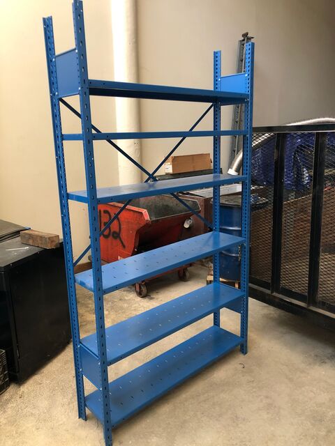 Industrial Duty Shelving Unit, 12" x 48" x 8' High, (6) Adjustable Shelves, Blue Powder Coat, Braces