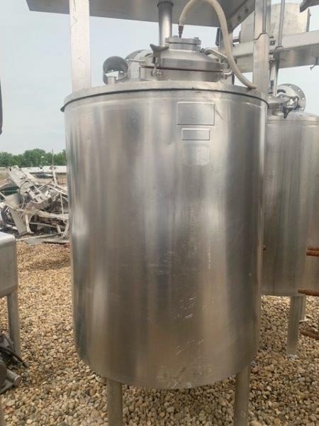 250 gallon Lee #250U, Stainless Steel jacketed mix tank, 100 psi, dish top, 2004