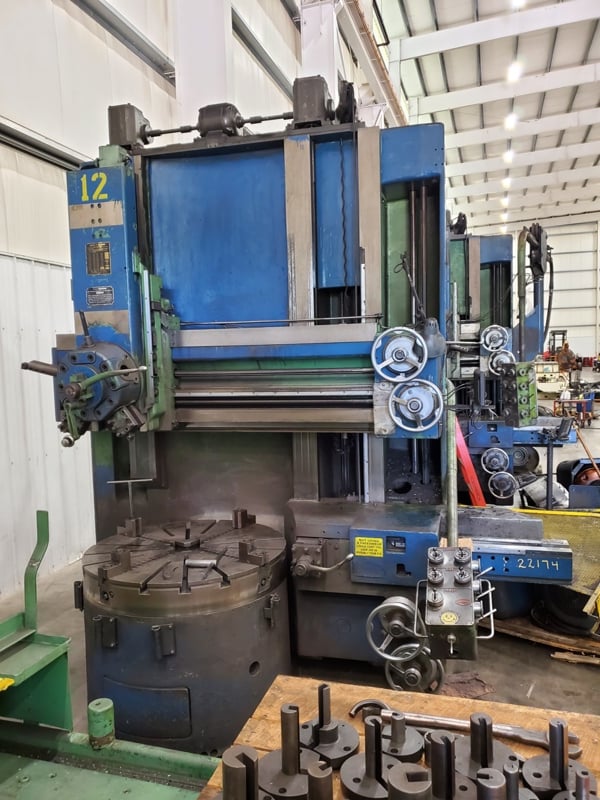 46" Bullard #75-Cutmaster, high column vertical boring mill, 4-jaw chuck, 50"/58" swing, 62" under rail, 1954