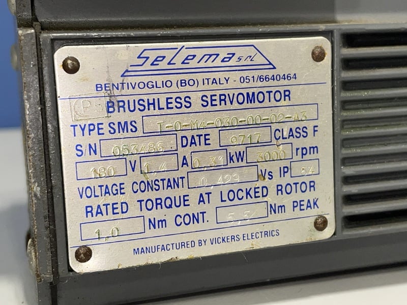Vickers (Selema) #SMS-T-O-M4-030-00-02-A3, Brushless Servo Motor
