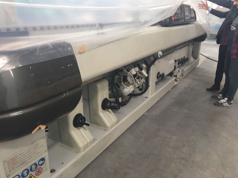 Bavelloni Gemy-V14, Vertical Glass Edge Grinder, (14) Spindles, 17 FPM feed, 2.75" thick, 45 deg angle, 2003