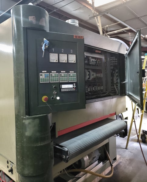 52" SCM #Sandya-40-M3, 3-Head Wide Belt, 52" x 103" abrasive belt, 5 HP feed, 7-7/8" opening, 1998