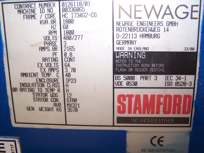 1800 KVA, 1800 RPM, Stamford, Generator End, 480/277 Volts, New for