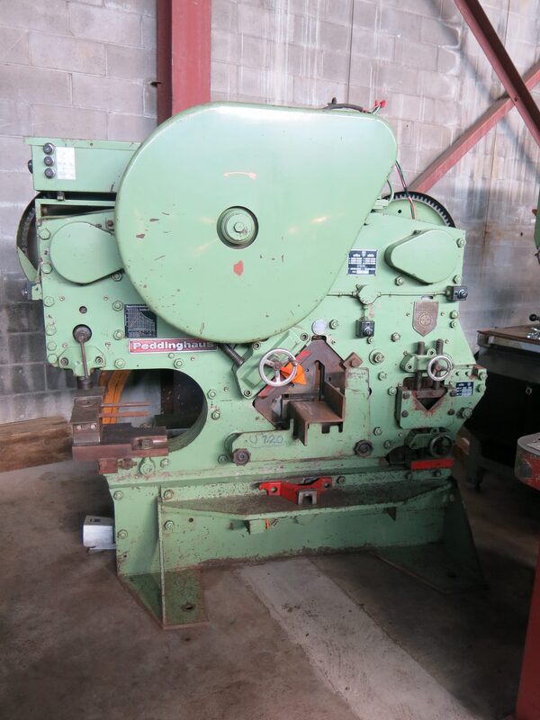 6" x 6" x 1/2" Peddinghaus #210/20, mechanical ironworker, 10"- 20 lb. C-channel, 9" 20 lb. I-Beam