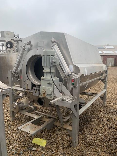 Lyco #8600, Rotary Blancher, 304 Stainless Steel contact parts, with 60" x 96" perforated drum, 3 HP, mounted