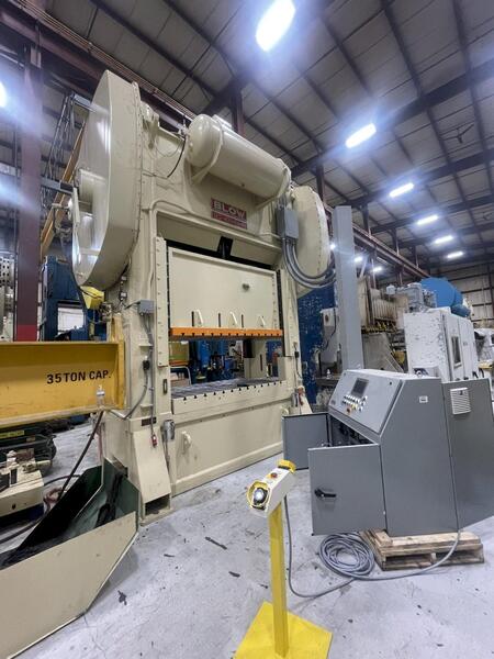 400 Ton, Blow #SC2-400-84-48, straight side mechanical press, 10" stroke, 34" Shut Height, air clutch, 1989