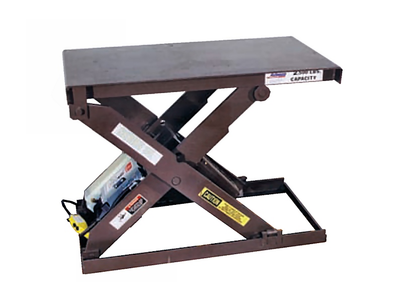 4000 lb. Autoquip 60S40, scissor lift, 32" x 87" platform, 32" x 87" base, 8" lowered height, 60" travel, 68"