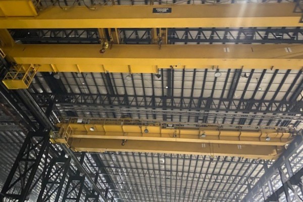45/15 Ton, Virginia top running double grider overhead bridge crane, 122' span, 37' lift