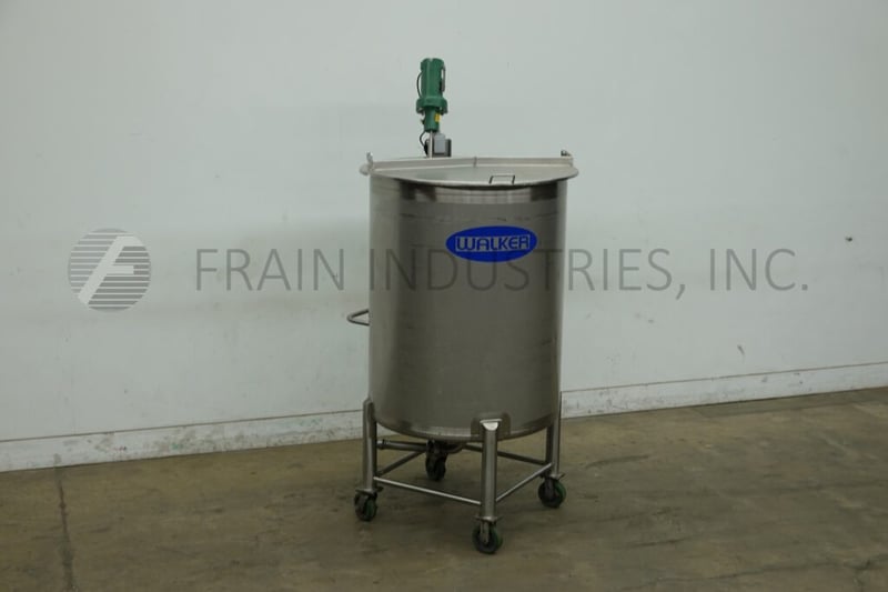 250 gallon Walker, 316 Stainless Steel single wall tank, 36" OD, 50" straight wall, flat top with dual flip
