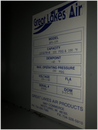 125 cfm, Great Lakes Air Products #GPS-125, Heatless Regenerative Air