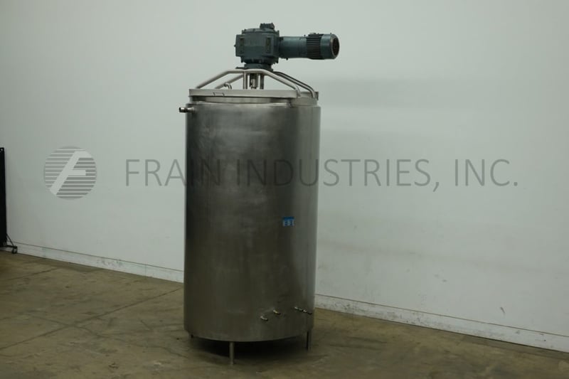 1000 gallon Mueller, 316 Stainless Steel jacketed process tank, 57" ID, 97" straight wall, 150 psi, lift up
