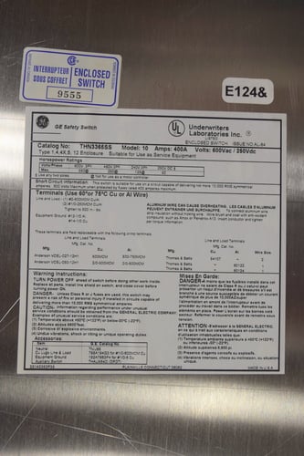400 Amp. General Electric Stainless heavy duty safety switch, catalog 