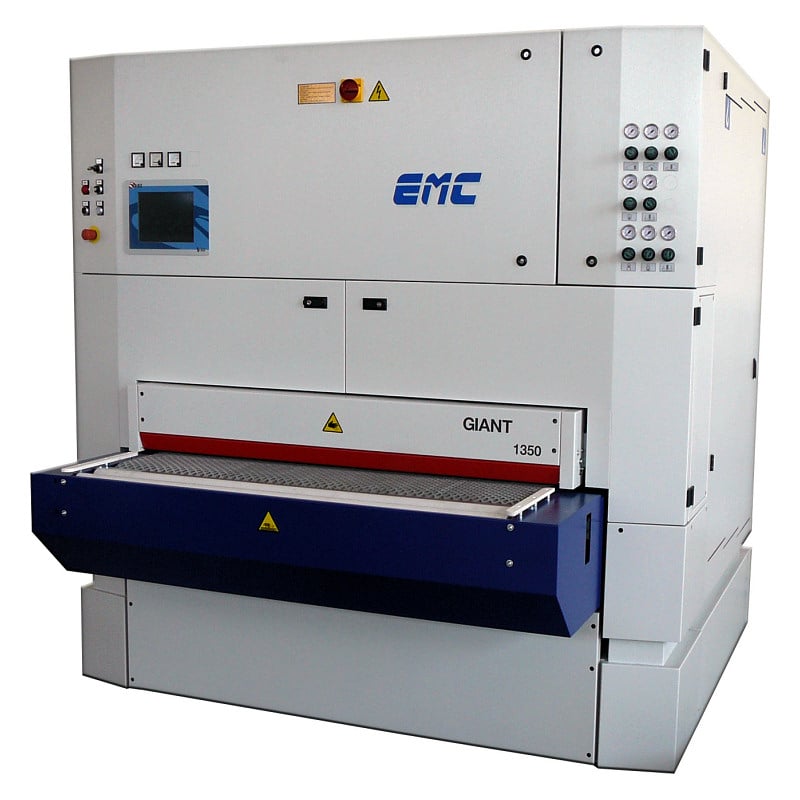 53" 6-5/8" EMC #Giant-1350-3WRF, 3-Hd. Top Abrasive Planer, 128" x 54" belt, 7-1/6" knife diameter, 40 HP