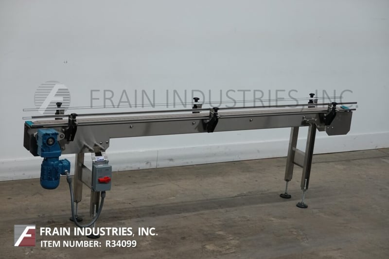 4-1/2" wide x 10' long, BMI / Benda Mfg, Stainless Steel frame tale top conveyor, mounted on 4 leg Stainless