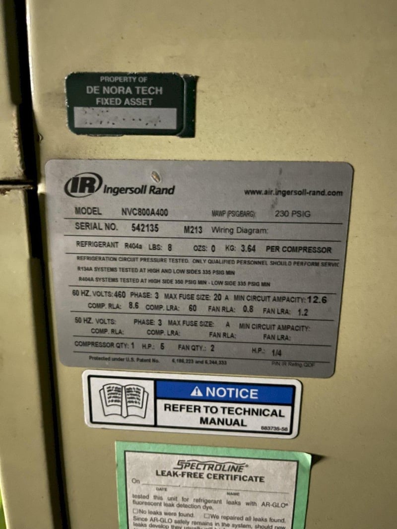 800 cfm, IngersollRand MVC800A400, refrigerated air dryer, serial 542135 for Sale Surplus