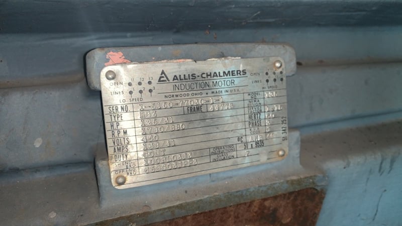 125/31 HP 1780/880 RPM Allis-Chalmers, Frame 447TS, TEFC, 460 Volts