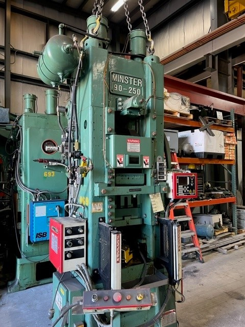 250 Ton, Minster #90-250, knuckle press, 4" stroke, 1/2" slide adj., serial #5639, #1444