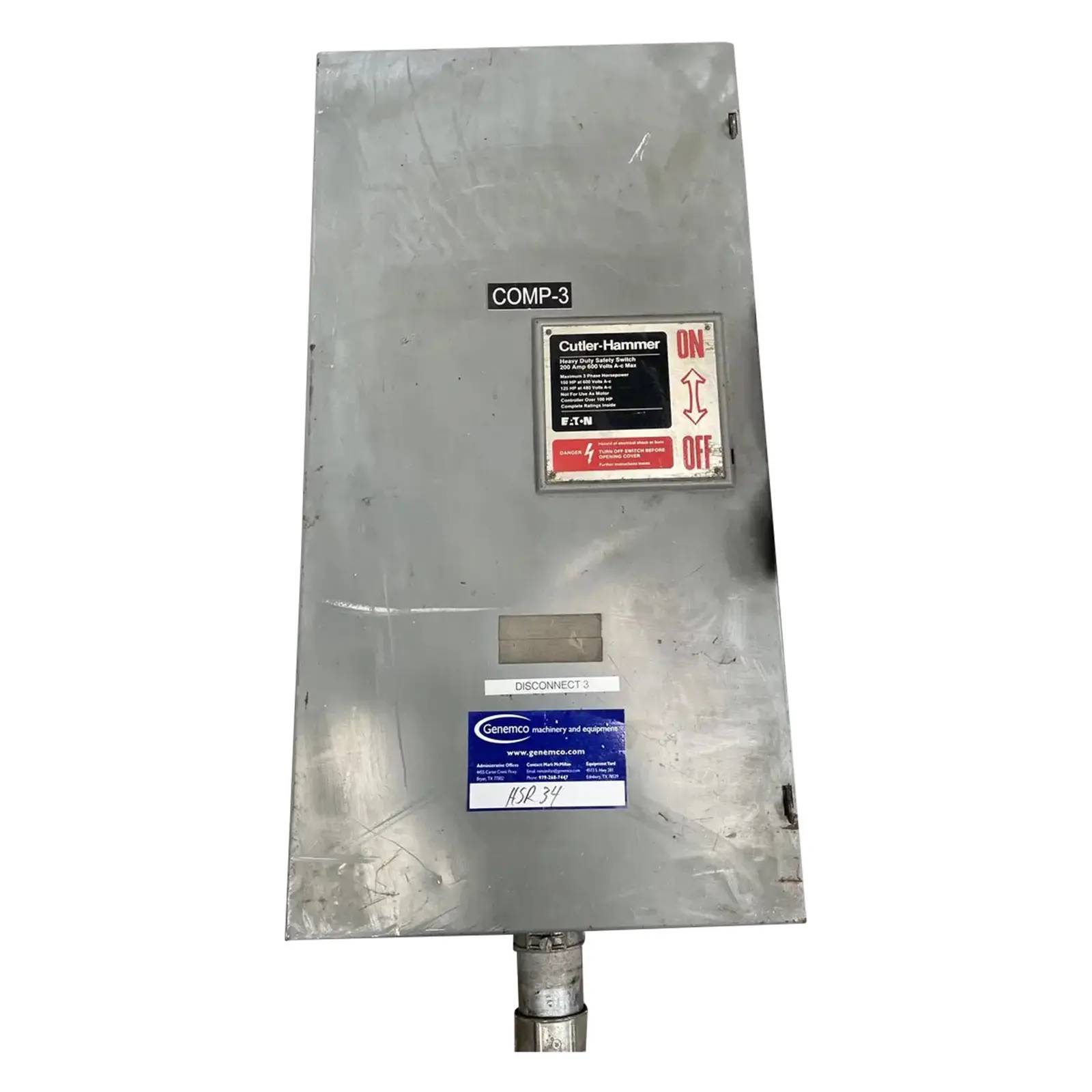 200 Amp. Cutler Hammer #DH364FGK, Heavy Duty Safety Switch, 150 HP, 480/600 V, 3 wires