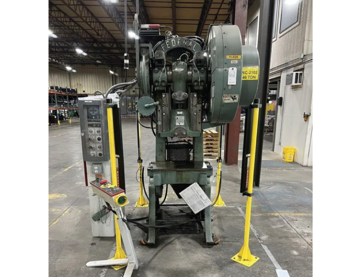 46 Ton, Federal #RB-206, single crank flywheel OBI press, 3" stroke, 10.25" Shut Height, 2.5" adj., 8"