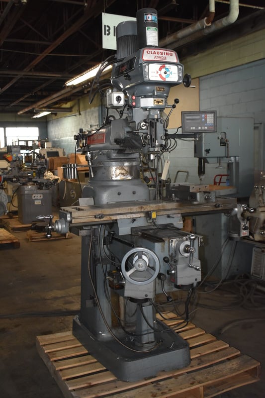 Clausing, Kondia #FV-1, vertical mill w/DRO, 9" x48"table, 3 HP,Kurt manual vise,R-8
