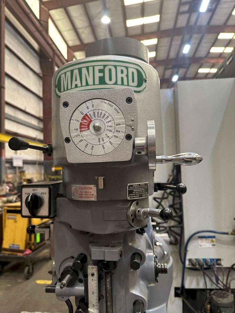 Manford L2V, vertical turret milling machine, 9" x49" table, 3 HP, R