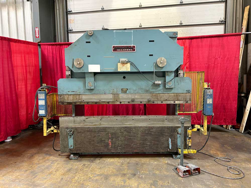 65 Ton, Piranha #6508, press brake, 8' overall, 78" between housing, 6" stroke, 15" DL, 2000