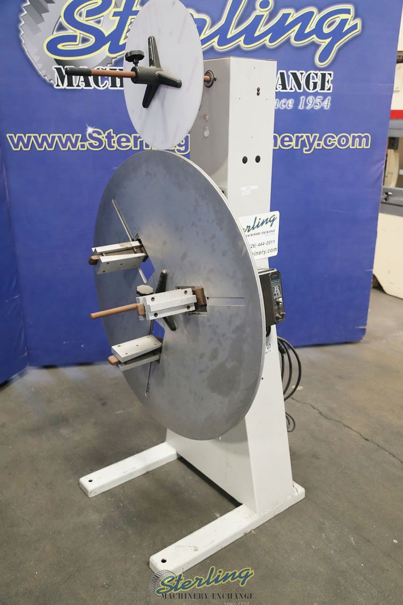 600 lb. PA Industries #SRA-600, coil reel w/ paper interleaf, 10" width, 8"-18" ID, 28 RPM, 110 V., 1-phase