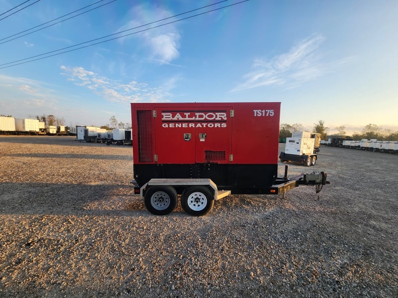 140 KW Baldor #TS175T, trailer mounted, Tier 3, sound attenuated enclosure, 120/240/208/277/480 Volts, 7642