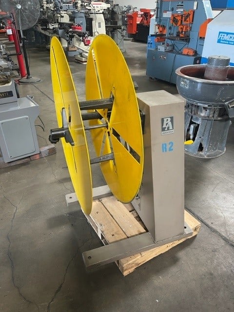 600 lb. PA Industries #SRA-600-D, single end coil reel, 8" wide, 36" outside dimensions, 8"-18" ID, 0-28 RPM