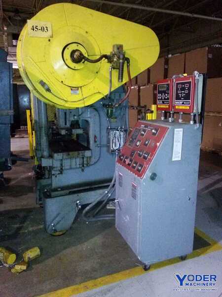 45 Ton, Minster #B1-45, 1" stroke, 11" Shut Height, 9" throat, 39" passline, 5 HP, 500 SPM, #68206