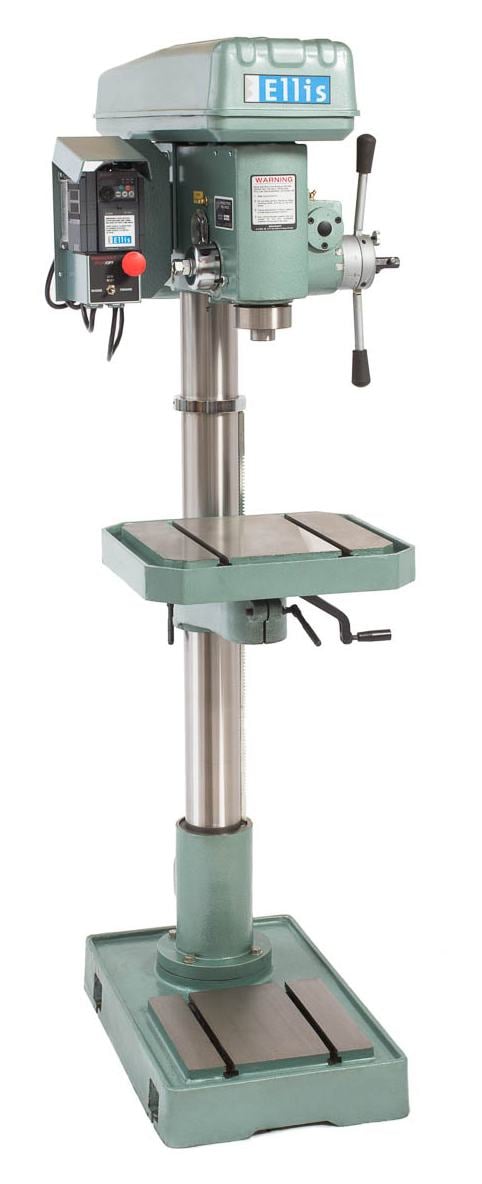 20" Ellis #9400, drill press, variable speed, 0-1200 RPM, 18-1/8" drills to center, 3/4" tapping, 3" quill
