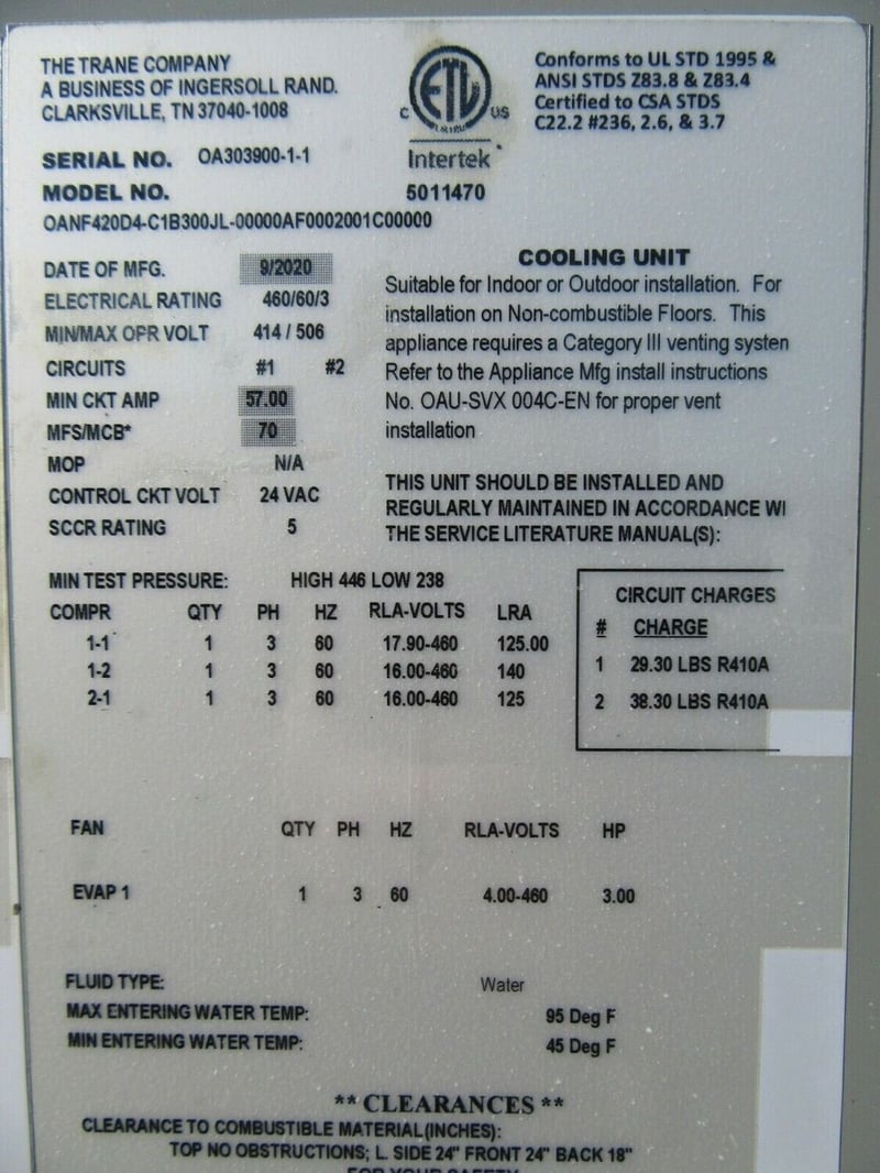 35 Ton Trane OANF420D4 Horizon Outside Air Air Cooled Package Unit 35-ton-trane-oanf420d4-horizon-outside-air-air-cooled-package-unit