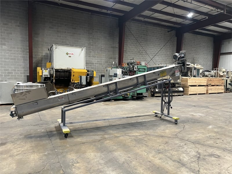 9" diameter x 17' long, American Process #SC, Stainless Steel auger, 5 HP motor, casters