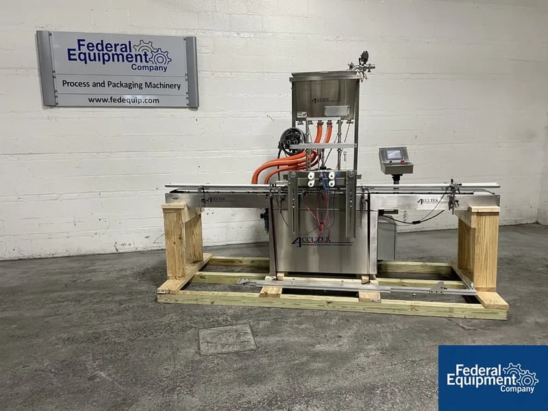 Accutek #AVF2.8, inline piston filler, 2 head, diving fill head, speeds up to 20 bottles/minute, 2006