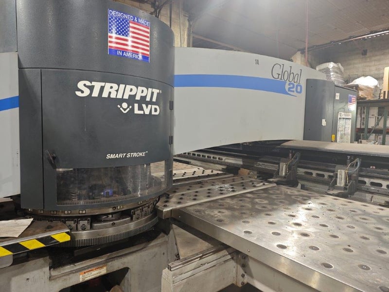 22 Ton, Strippit #Global-20/2.5M, CNC turret punch, 30 station, 3 automatic index, 48" throat, 3 work clamps
