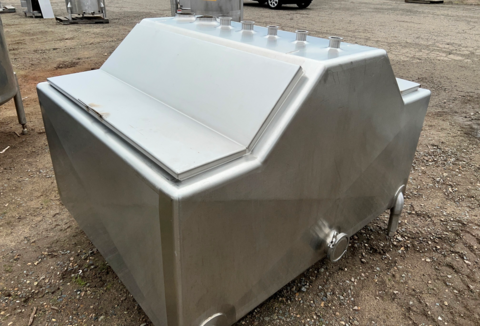 250 gallon Stainless Steel Rectangular Balance Tank, dual hinged lids, 57" width x 45" L x 26" deep Vessel