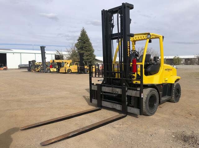15500 lb. Hyster #H155FT, forklift, 173" lift height, Cummins engine, diesel fuel, solid tires, side shift, 2