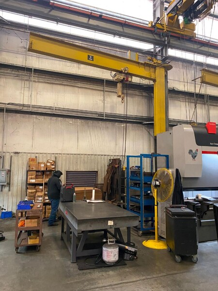 3 Ton, Jib Crane, 20' span, wall (cantilever) mount with motor driven rotation and Coffing electric chain