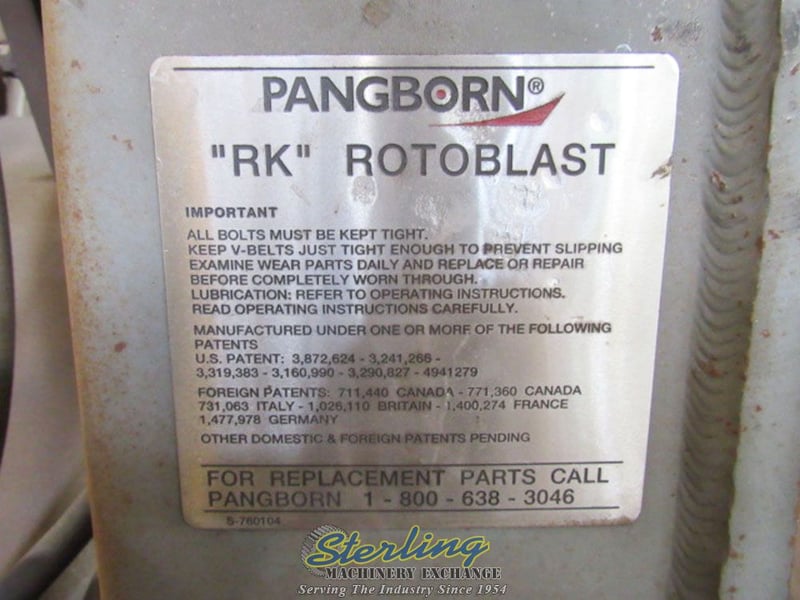 Pangborn ES188522 RK, RotoBlast pass thru sandblaster, 21.5" x 29.75" opening, bag house