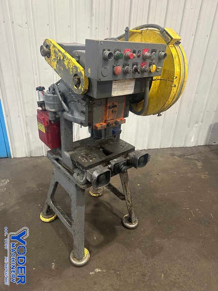 10 Ton, Perkins #2A, OBI flywheel press, 1" stroke, 8" Shut Height, 19" x7-1/2" bed, air clutch, 1 HP