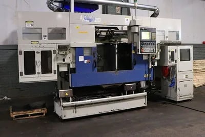Muratec #MW-120, twin spindle single gantry CNC turning center w/stacker, Fanuc pendant Control, 2013