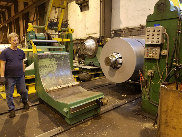 54" x 6.5" Stamco, Slitting Line, 25000 lb., .015" - .125" Gauge Range, 16" - 28" ID Cone Uncoiler, 56"/60"