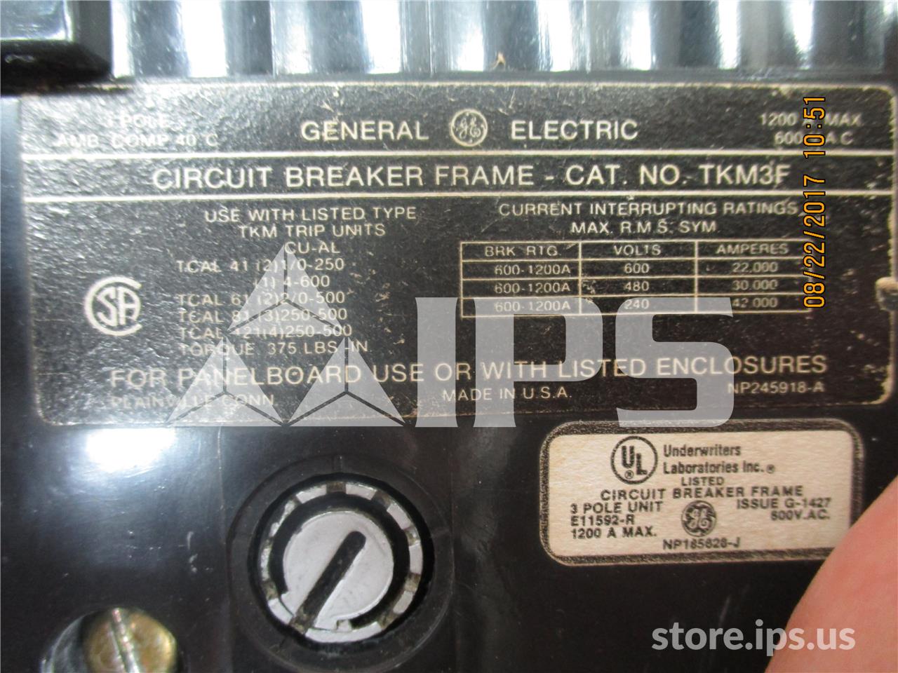 GE Tkm K1200 Line Mccb, 800 Amps Thermal Mag Trip Generic Item Number