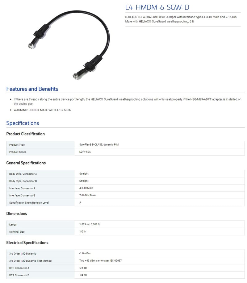 CommScope L4-HMDM-6-SGW-D D-CLASS LDF4-50A SureFlex Jumper Cable 4.3-10 ...