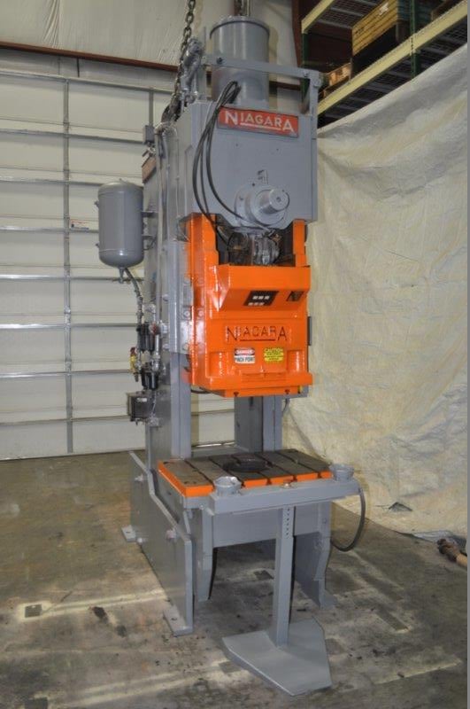 75 Ton, Niagara #E-75, OBI press, 6" stroke, 18" Shut Height, 4" ram adj., 37" x24.25" bed, 90 SPM, air